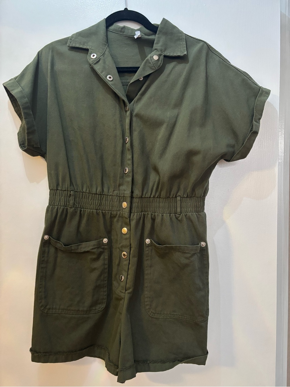 Casual Olive Utility Romper - Women's Short Jumpsuit